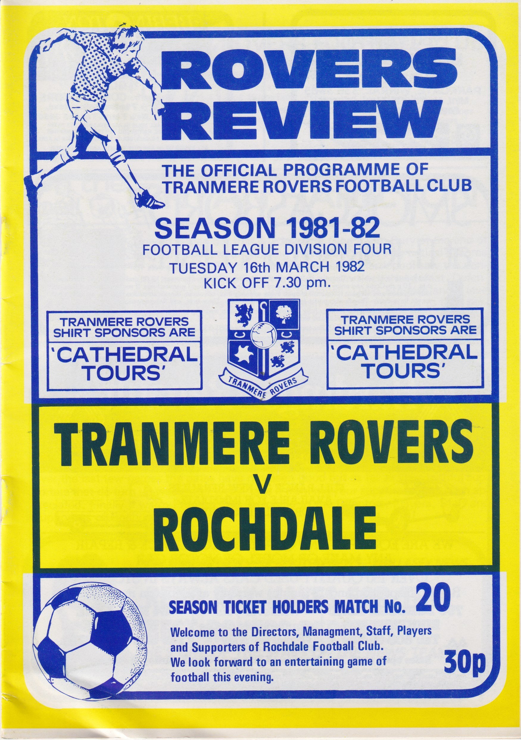 Tranmere Rovers v Rochdale match programme